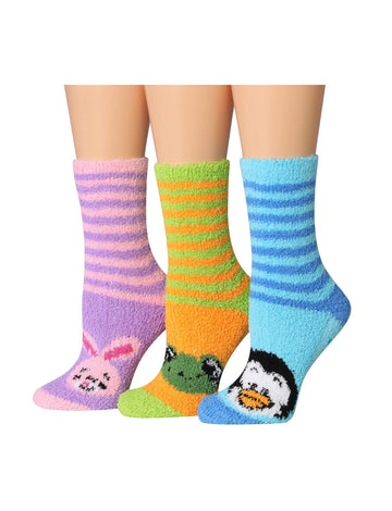 Women's 3 Pairs Cozy Microfiber Soft Anti-Skid Pastel Safari Colorful