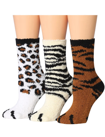 Women's 3 Pairs Cozy Microfiber Soft Anti-Skid Creamy Leopard Colorful