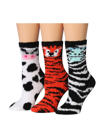 Women's 3 Pairs Cozy Microfiber Soft Anti-Skid Cherry Cheetah Colorful