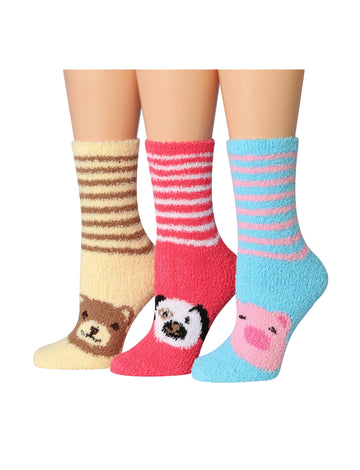 Women's 3 Pairs Cozy Microfiber Soft Anti-Skid Rainbow Jungle Colorful