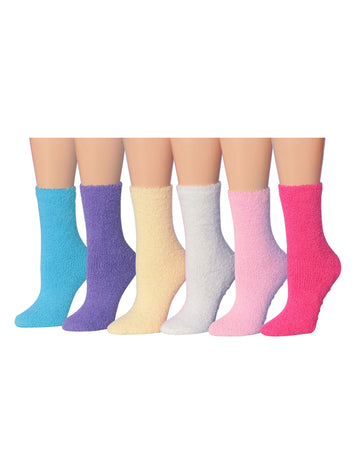 Tipi Toe Women's 6 Pack Cozy Warm Anti-Skid Soft Fuzzy Crew Socks