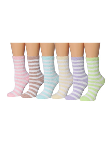 Women's 6 Pairs Cozy Microfiber Soft Anti-Skid Striped Rainbow Bliss