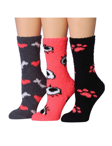 Women's 3 Pairs Cozy Microfiber Soft Anti-Skid Feline Love Colorful