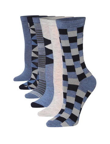 Women's 6-Pairs Colorful Dynamic Duo Funky Splash Stripes Patch