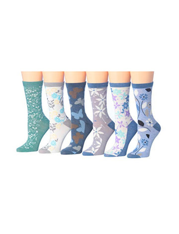 Women's 6-Pairs Spring Serenity Crew Dress Socks – Colorful Bluish