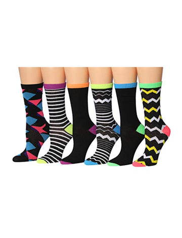 Women's 6-Pairs Colorful Light Vibrant Colors Stripes Polka Dots Funky
