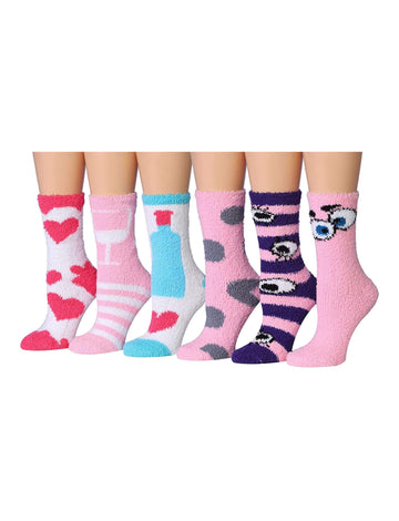 Women's 6 Pairs Cozy Microfiber Soft Anti-Skid Cartoon Crush Colorful
