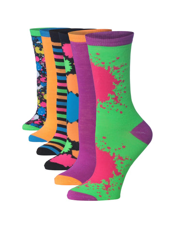Women's 6-Pairs Colorful Vibrant Expressions Bold Paint Splashes