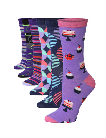 Women's 6-Pairs Colorful Violet Variations Funky Unique Stripe