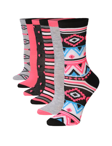 Women's 6-Pairs Contemporary Tribal Colorful Funky Stripes Dotted