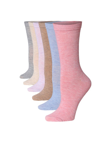 Tipi Toe Women's 6-Pairs Colorful Pastel Solid Funky Crew Dress Socks