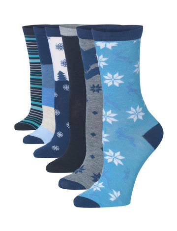 Women's 6-Pairs Colorful Bluish Cyan Palette Funky Arctic Mountain