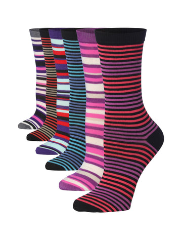 Women's 6-Pairs Colorful Multicolored Fabrics Funky Striped Patterned