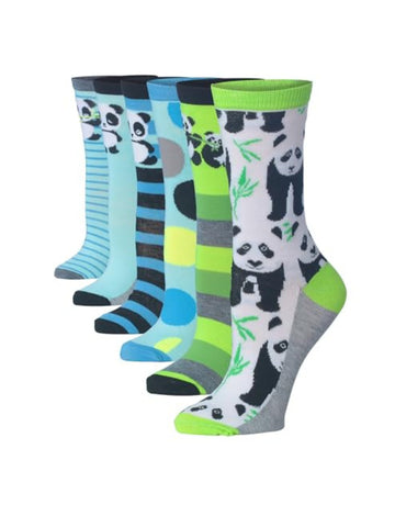 Women's 6-Pairs Lightweight Novelty Colorful Monochrome Panda Stripes