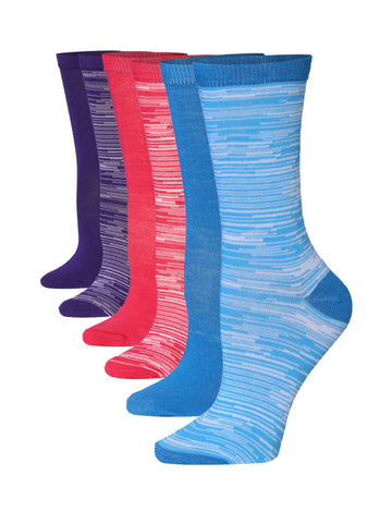 Women's 6-Pairs Colorful Funky Space Dye Patterned Crew Dress Socks