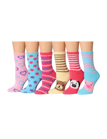 Women's 6 Pairs Cozy Microfiber Soft Anti-Skid Sweet Hearts Colorful
