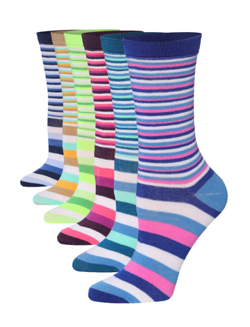 Women's 6-Pairs Colorful Cool Tones Funky Striped Harmony Patterned
