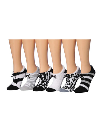 Women's 6 Pairs Cozy Microfiber Soft Anti-Skid Safari Monochrome