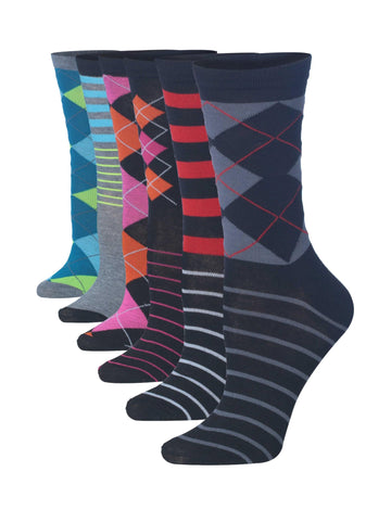 Women's 6-Pairs Colorful Geometric Harmony Funky Argyle Stripes