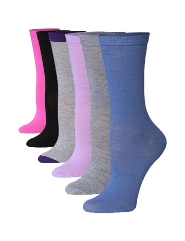 Women's 6-Pairs Colorful Sleek Violet Spectrum Funky Plain Solid Crew