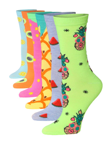 Women's 6-Pairs Colorful Light Orchard Sweet Delight Funky Fuity