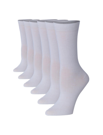 Women's 6-Pairs Clean Pure White Elegance Funky Crew Dress Socks