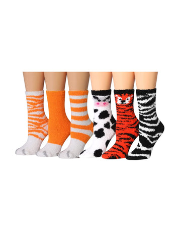 Women's 6 Pairs Cozy Microfiber Soft Anti-Skid Safari Sunset Colorful