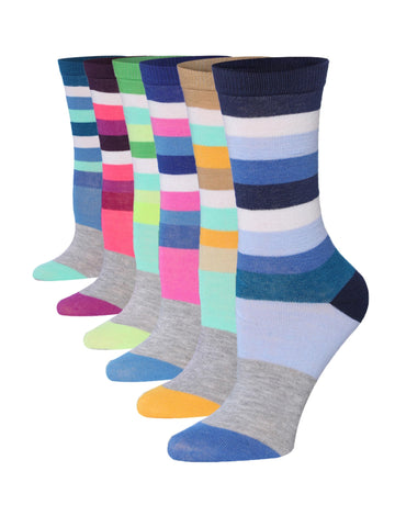 Women's 6-Pairs Colorful Pastel Paradise Funky Striped Elegance