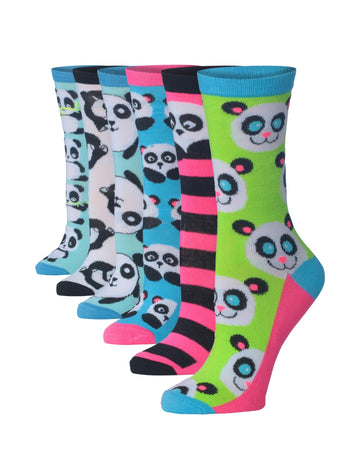 Women's 6-Pairs Lightweight Novelty Colorful Panda Parade Patterned