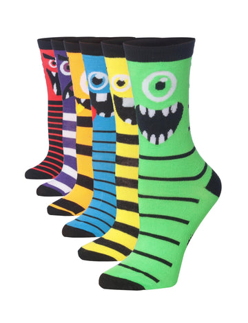 Women's 6-Pairs Colorful Vibrant Weird Creatures Funky Monster Striped