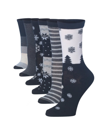 Women's 6-Pairs Colorful Icy Peaks Funky Snowflakes Mountains