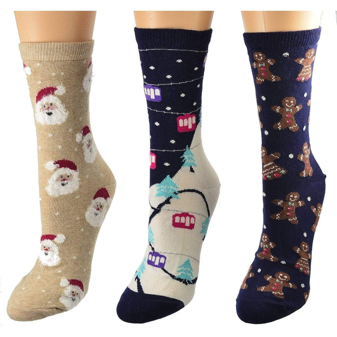 Women's Cotton Crew Socks, Santa Patterns Christmas Socks, Available