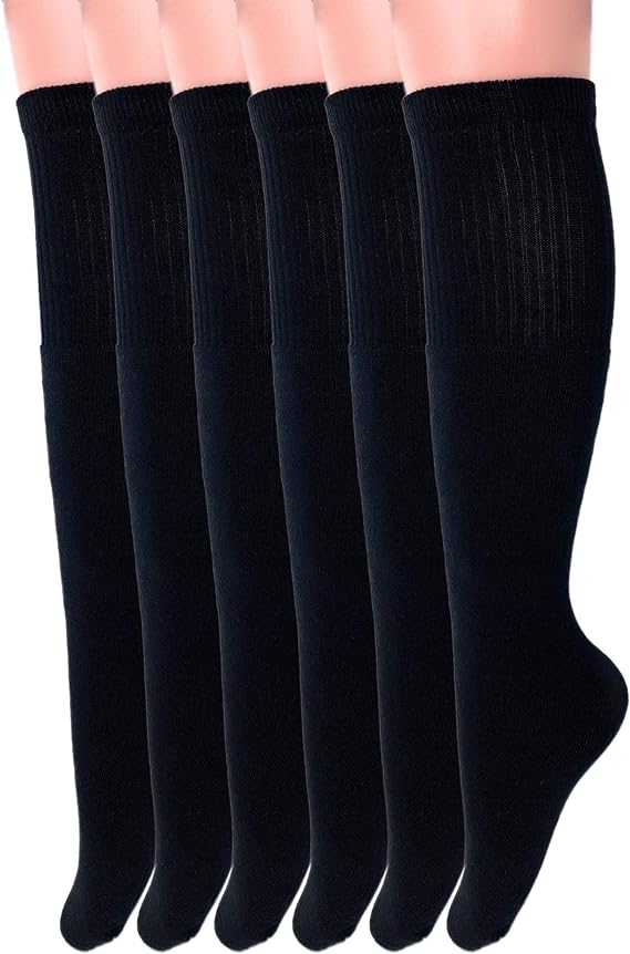 6 Pairs Men's and Women's Cotton Knee High Tube Socks Size 9-15 for