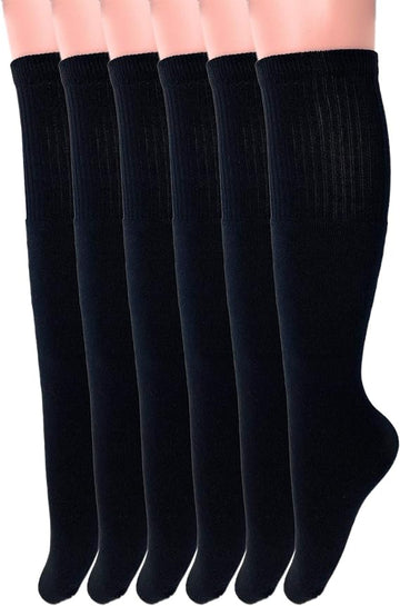 6 Pairs Men's and Women's Cotton Knee High Tube Socks Size 9-15 for