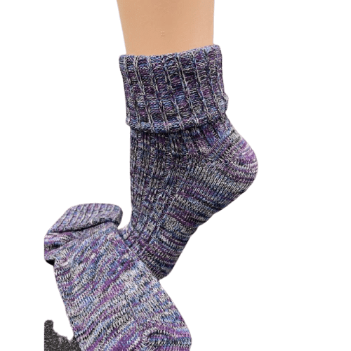 Marled twisted cotton turn cuff socks