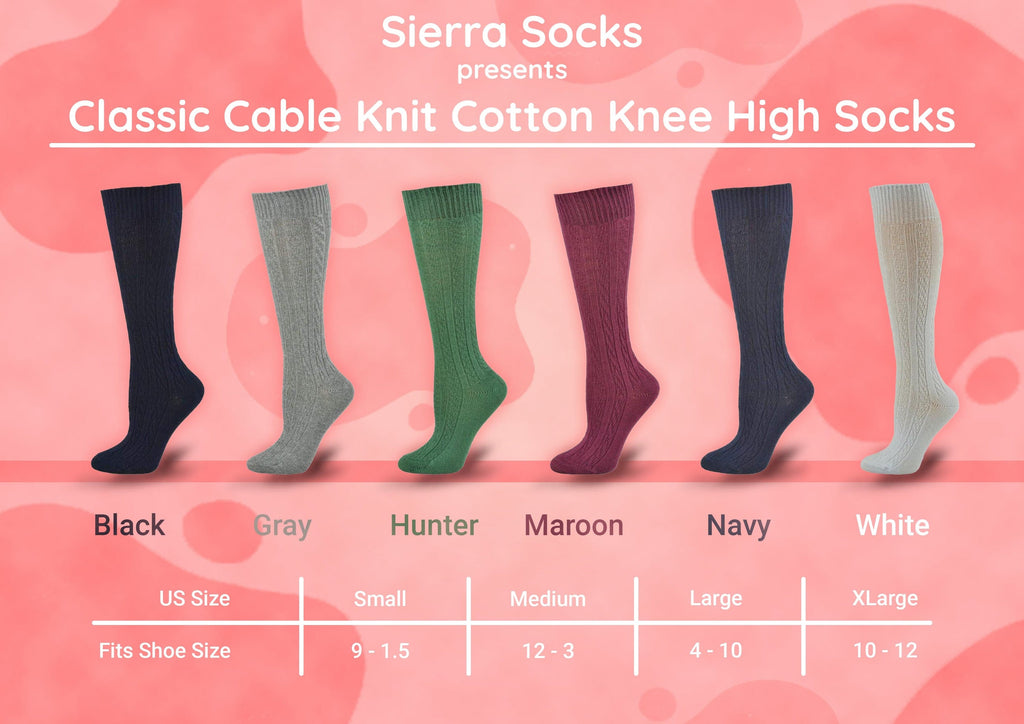 Women's Knee High Socks in Classic Cotton Cable Knit, School Uniform