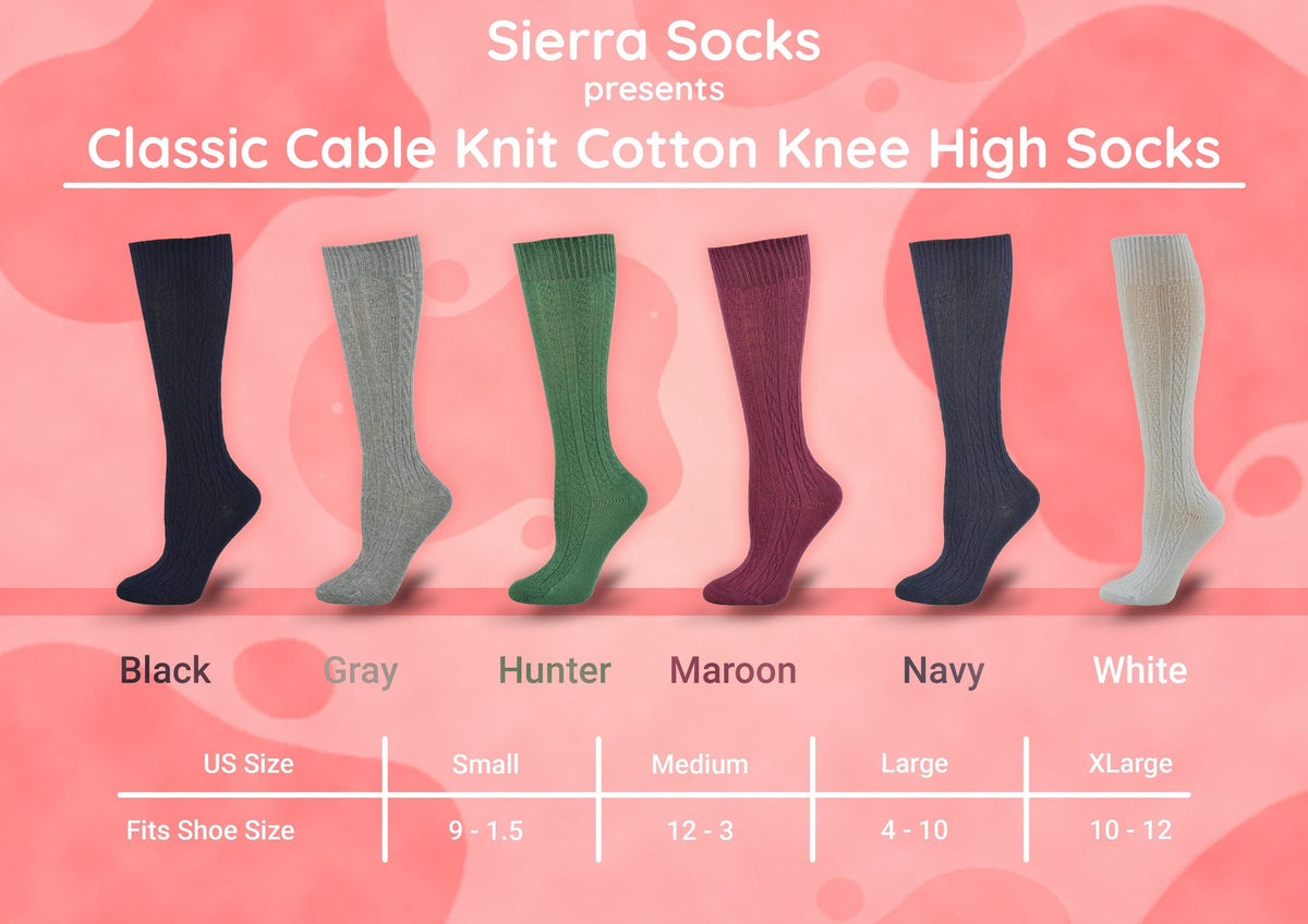 Women's Knee High Socks in Classic Cotton Cable Knit, School Uniform