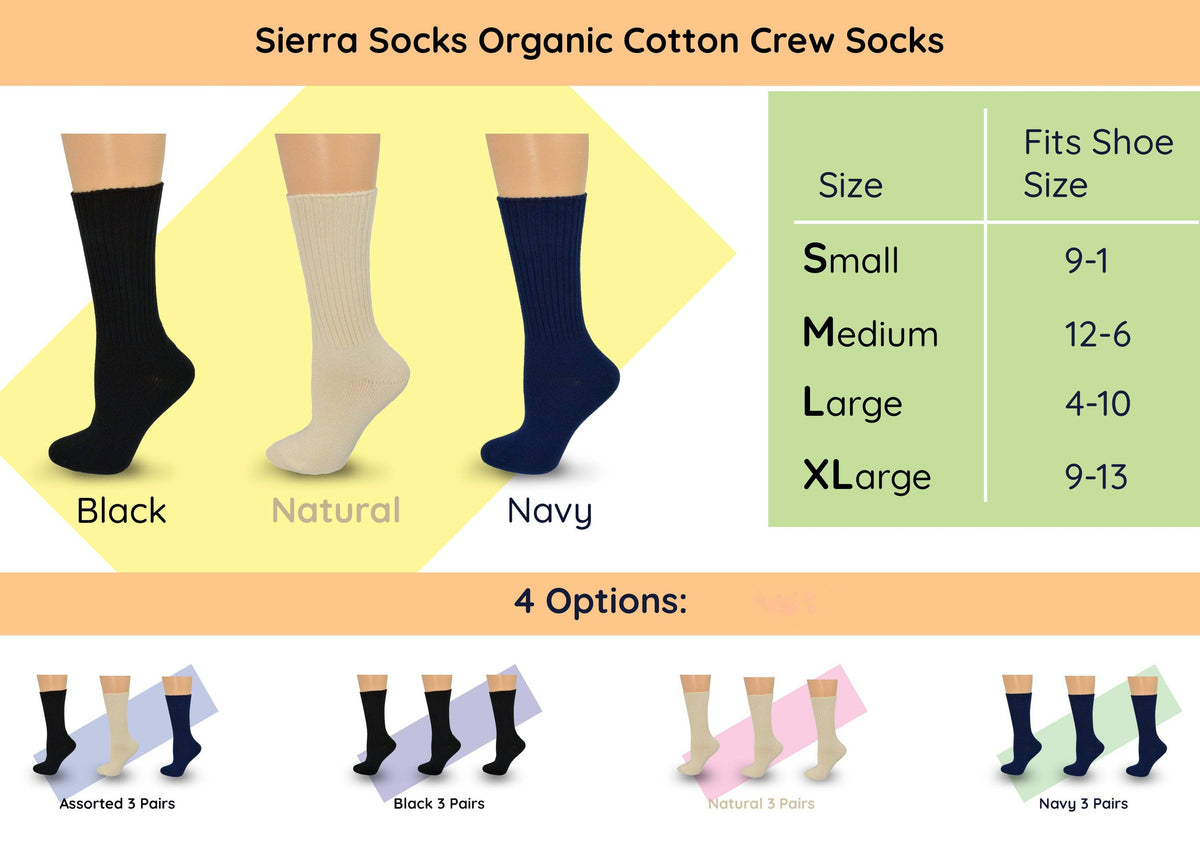 Women's Organic Cotton Crew Socks - in Smaller Sizes for Kids' School
