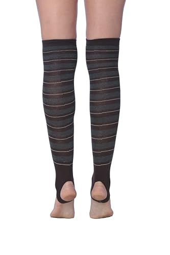 Tipi Toe Women’s Stirrup Socks – Over the Knee - Brown Striped Color