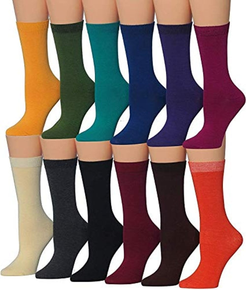 Women's 12-Pairs Tangerine Navy Lightweight Fun Dark Colored Crew