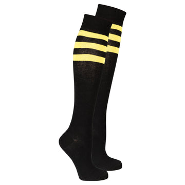 Women's Black Lemon Stripe Knee High Socks