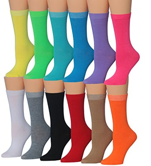 Women's 12-Pairs Lightweight Yellow Green Blue Fun Light Colored Crew