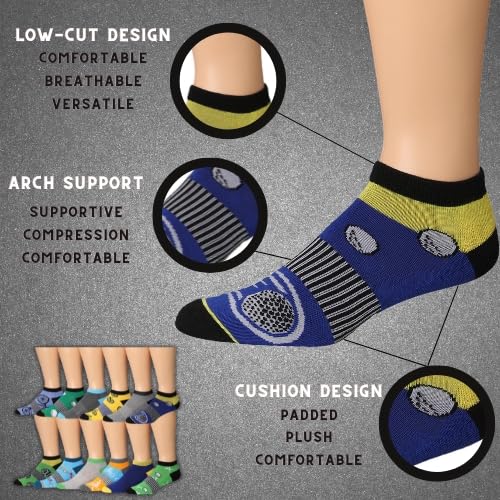 JAMES FIALLO Men's 6-Pairs Low Cut Athletic Colorful Arch Support