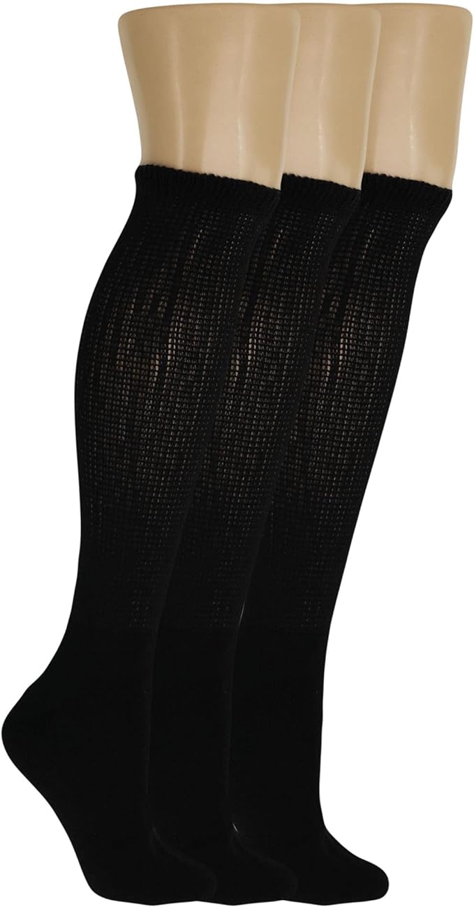 Men's Diabetic Over the Calf Knee Socks, Non-Binding, 3 Pairs, Size