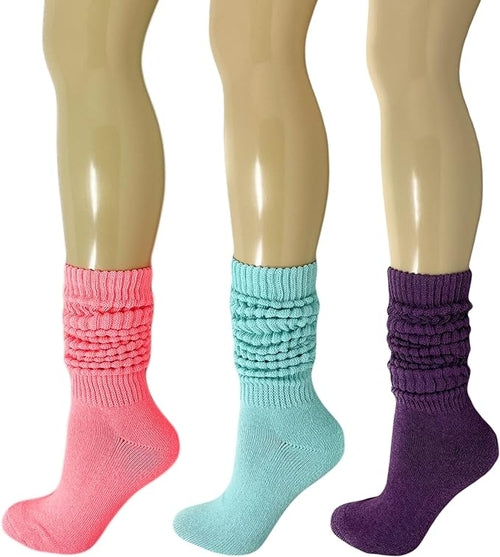 Women's Extra Heavy Cotton Slouch Socks, 3 Pairs, Size 5-10, Colorful