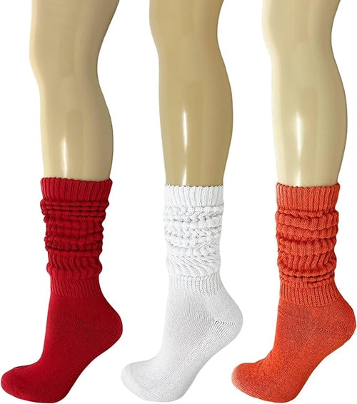 Women's Extra Heavy Cotton Slouch Socks, 3 Pairs, Size 5-10, Colorful