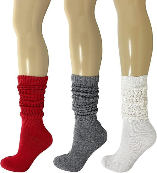 Women's Extra Heavy Cotton Slouch Socks, 3 Pairs, Size 5-10, Colorful