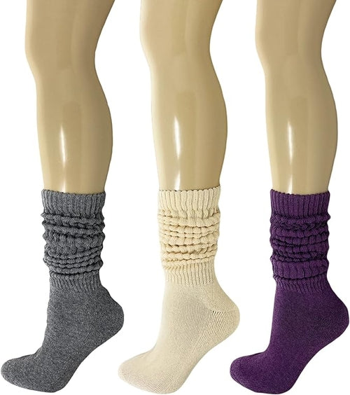 Women's Extra Heavy Cotton Slouch Socks, 3 Pairs, Size 5-10, Colorful