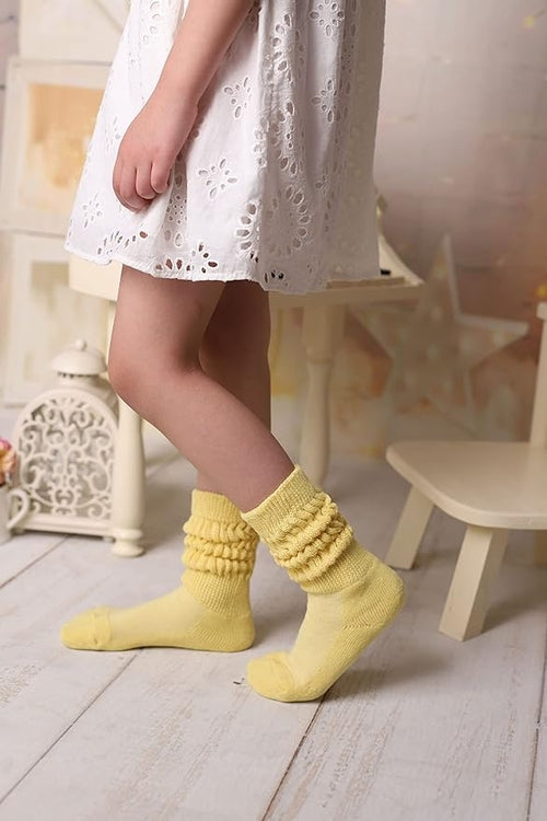 Kids Cotton Knee High Slouch Socks, 3 Pairs, Ages 3-15, Elastic &