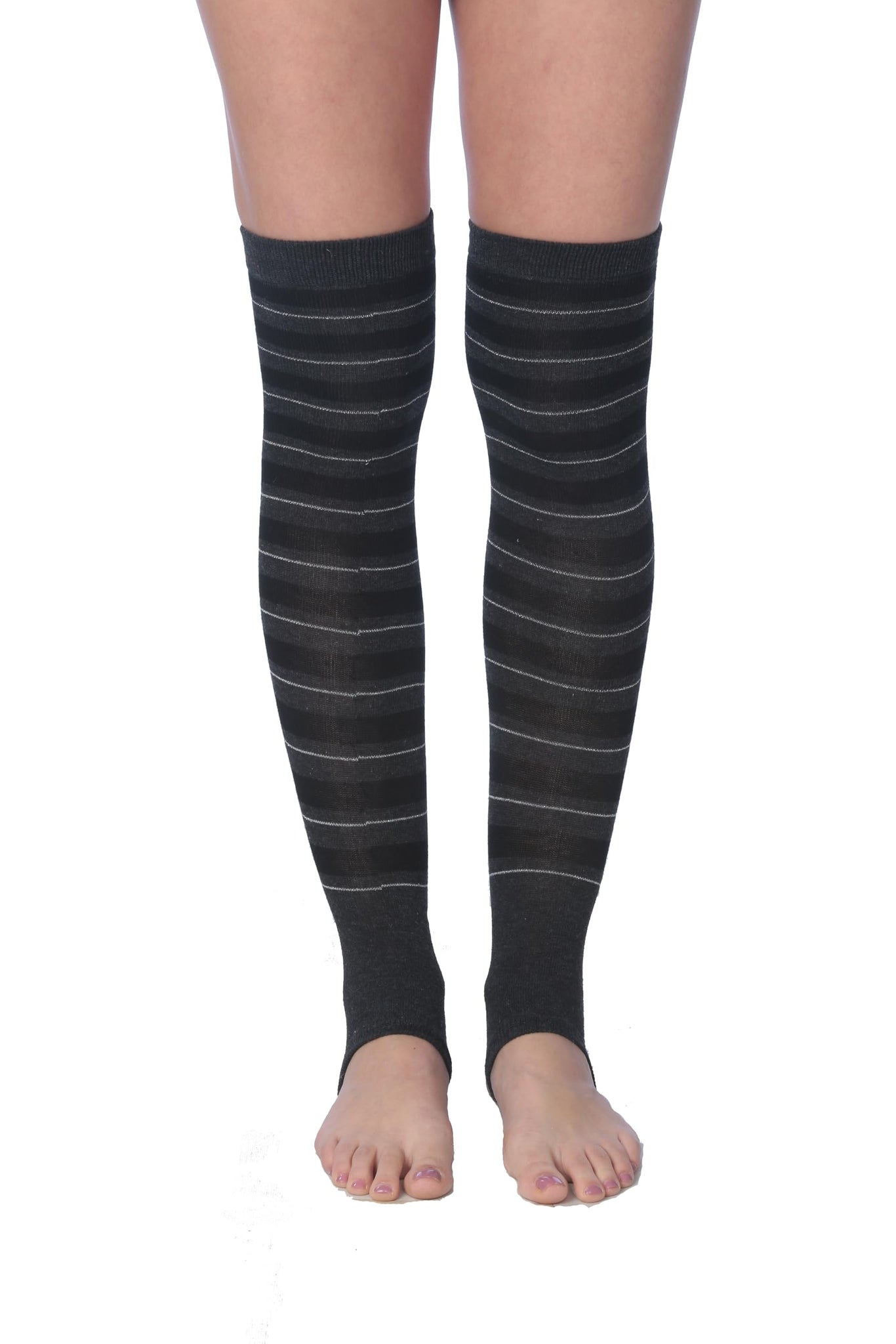 Tipi Toe Women Stirrup Striped Socks - Lightweight Girl's Toeless